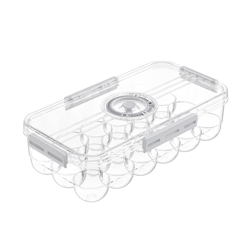 Stohovatelný 18-count vaječný úložný koš s víkem sledovače času 